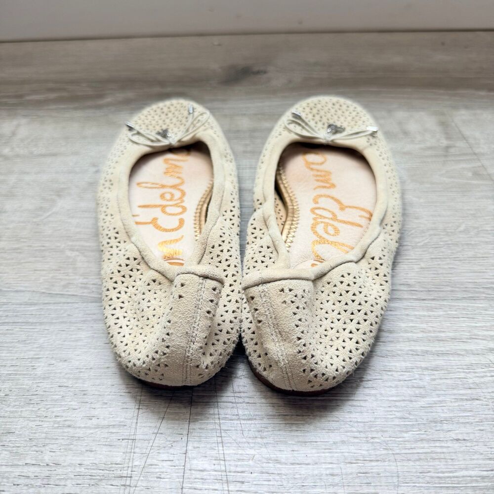Sam Edelman Women's Felicia Flat Size 7 Cream Tan Suede Perforated Ballet Shoe - Picture 5 of 8